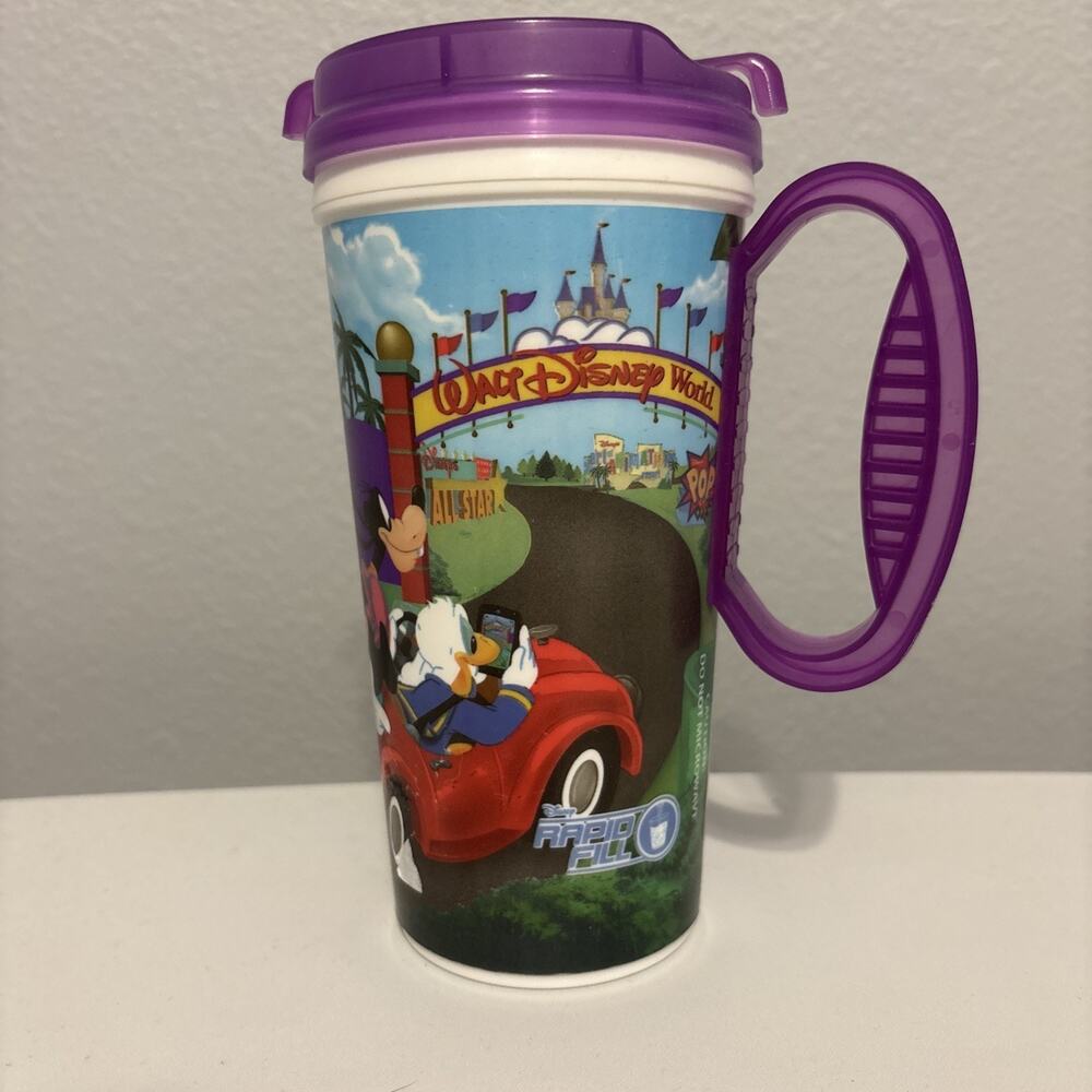 Walt Disney World Parks Rapid Fill Hot/Cold Refillable Souvenir Mug Purple Lid